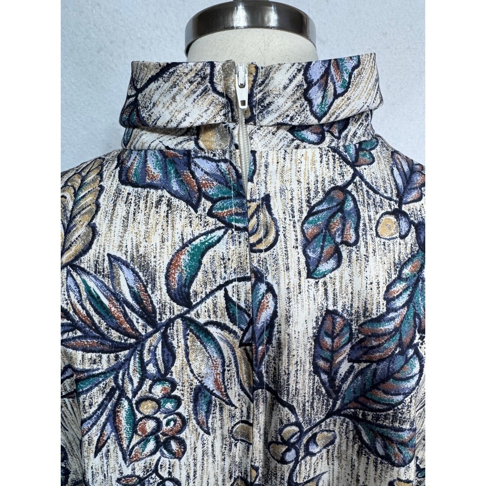 Pyke Ltd Vintage Floral Leaf Print Blouse Ruffled‎ Mock Neck Zip Back Women's M - Picture 7 of 8